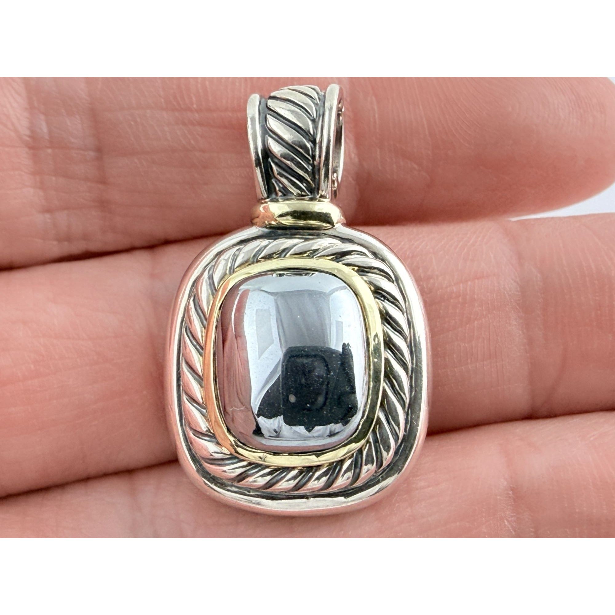 David Yurman Sterling Silver and 14k Gold Albion Hematite Pendant Enhancer 925