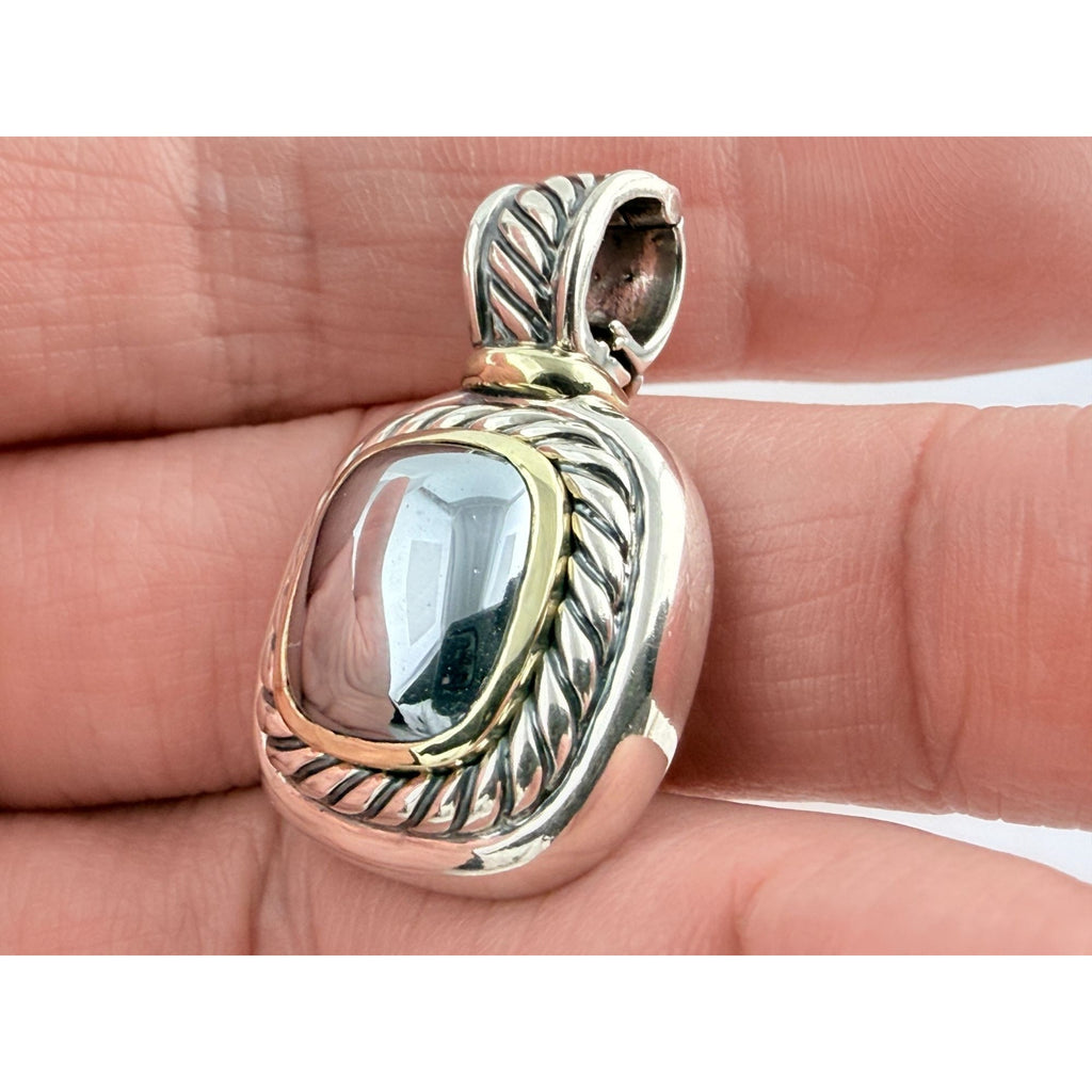 David Yurman Sterling Silver and 14k Gold Albion Hematite Pendant Enhancer 925