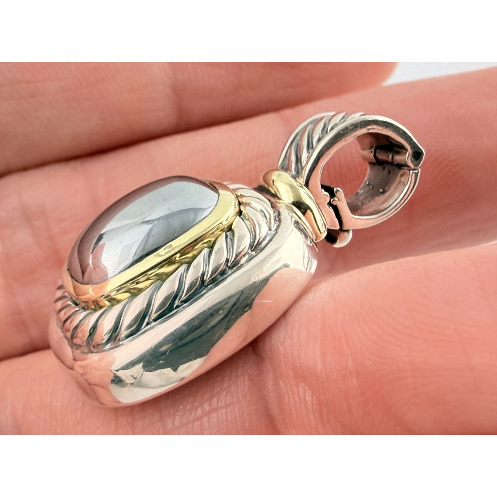 David Yurman Sterling Silver and 14k Gold Albion Hematite Pendant Enhancer 925