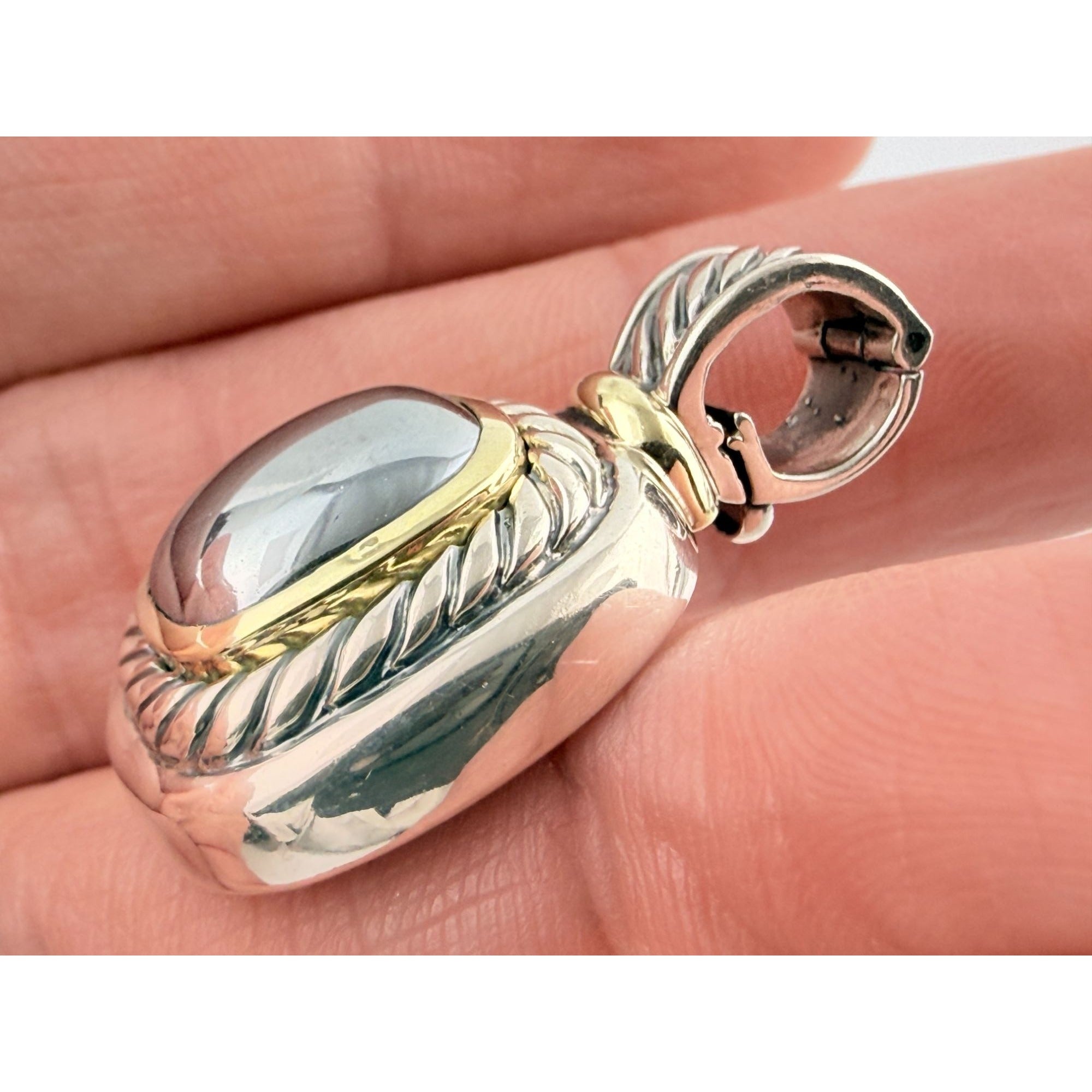 David Yurman Sterling Silver and 14k Gold Albion Hematite Pendant Enhancer 925