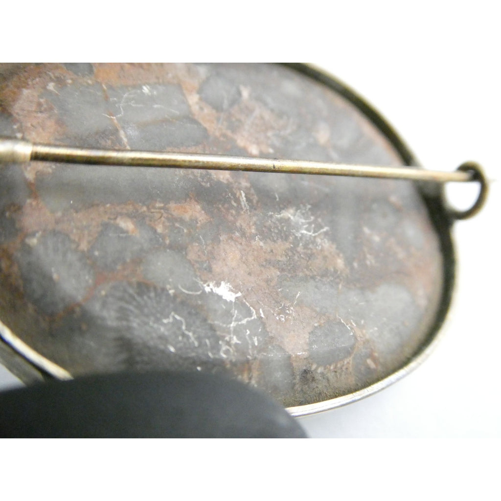 Antique Victorian Sterling Silver Scottish Agate Quilted Inlay Pin Brooch 20.3g