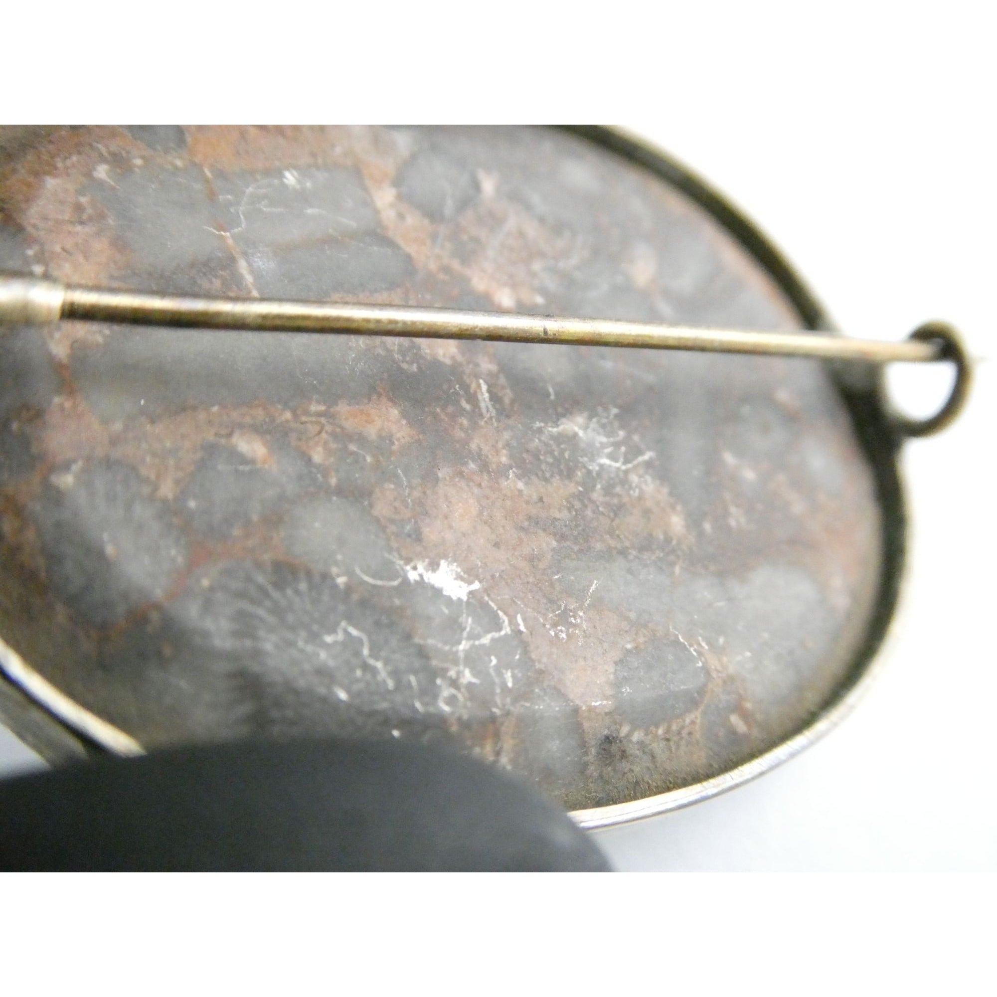 Antique Victorian Sterling Silver Scottish Agate Quilted Inlay Pin Brooch 20.3g