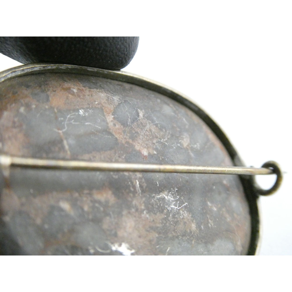 Antique Victorian Sterling Silver Scottish Agate Quilted Inlay Pin Brooch 20.3g