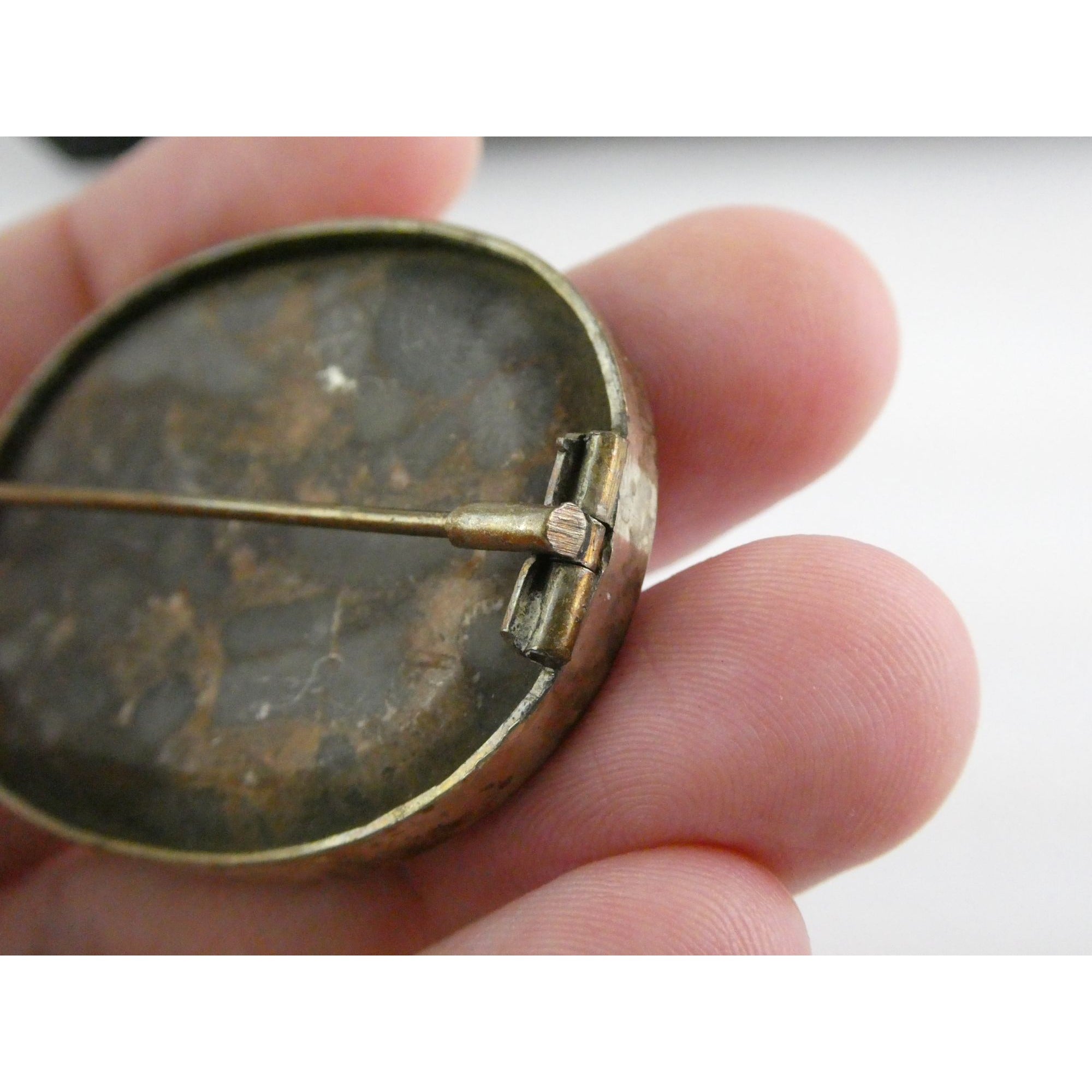 Antique Victorian Sterling Silver Scottish Agate Quilted Inlay Pin Brooch 20.3g