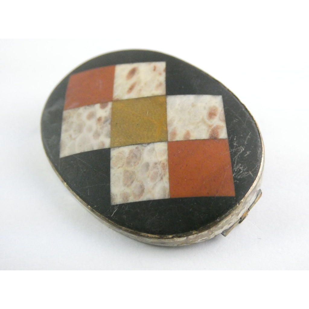 Antique Victorian Sterling Silver Scottish Agate Quilted Inlay Pin Brooch 20.3g