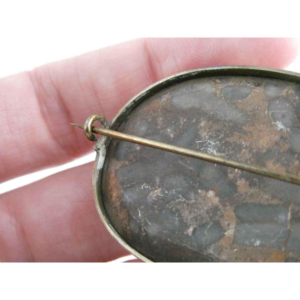 Antique Victorian Sterling Silver Scottish Agate Quilted Inlay Pin Brooch 20.3g