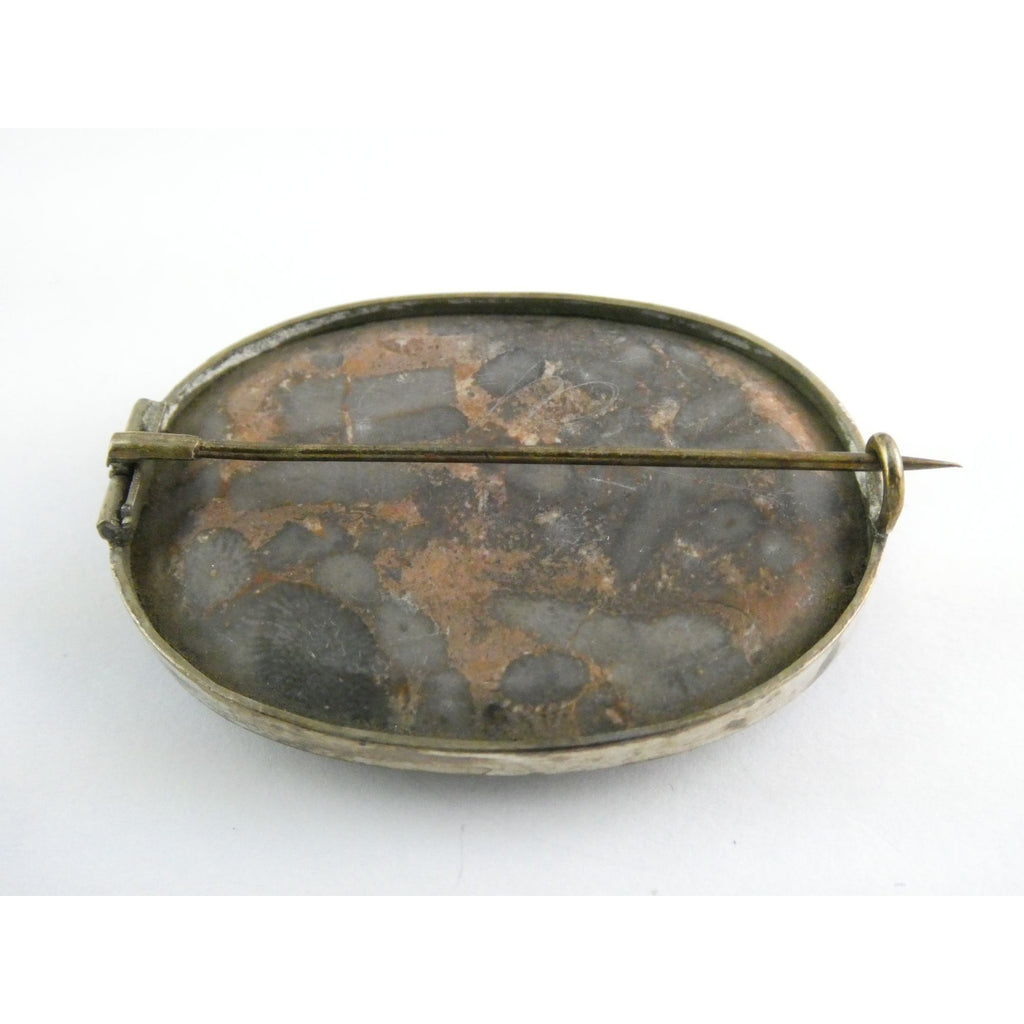 Antique Victorian Sterling Silver Scottish Agate Quilted Inlay Pin Brooch 20.3g