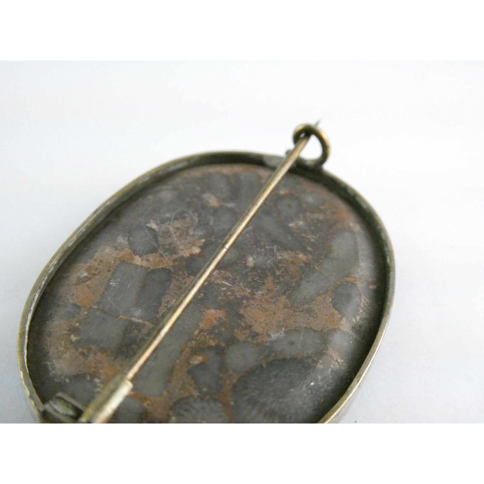 Antique Victorian Sterling Silver Scottish Agate Quilted Inlay Pin Brooch 20.3g