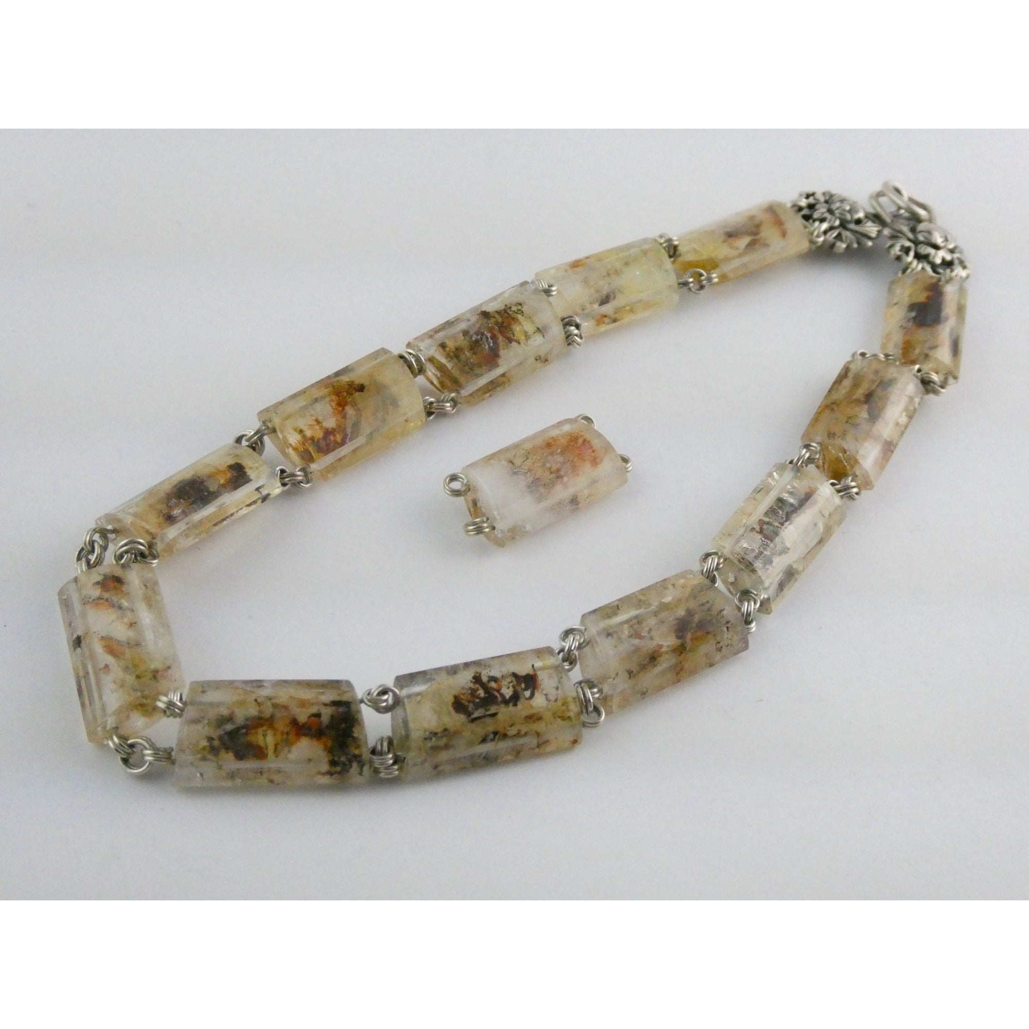 Stephen Dweck Sterling Silver Rutilated Quartz Necklace with Additional Link 925