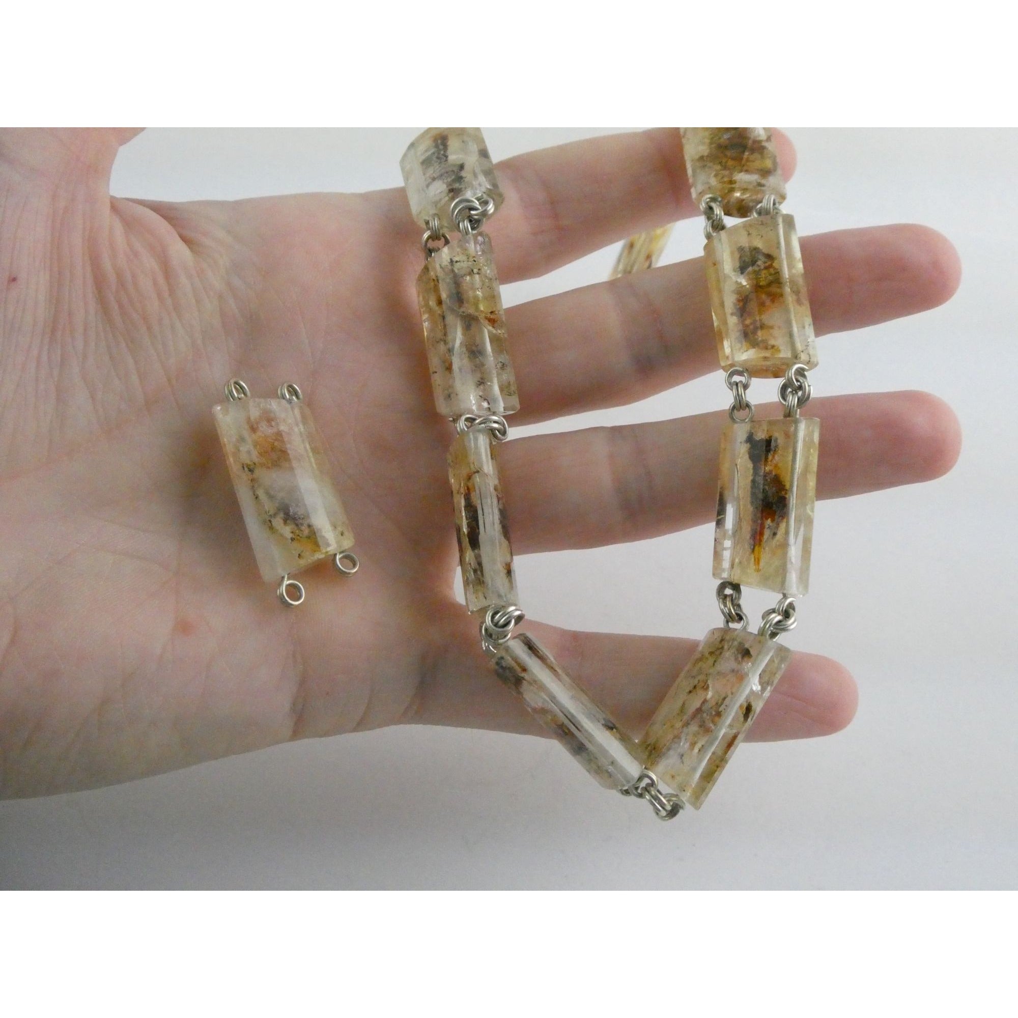 Stephen Dweck Sterling Silver Rutilated Quartz Necklace with Additional Link 925