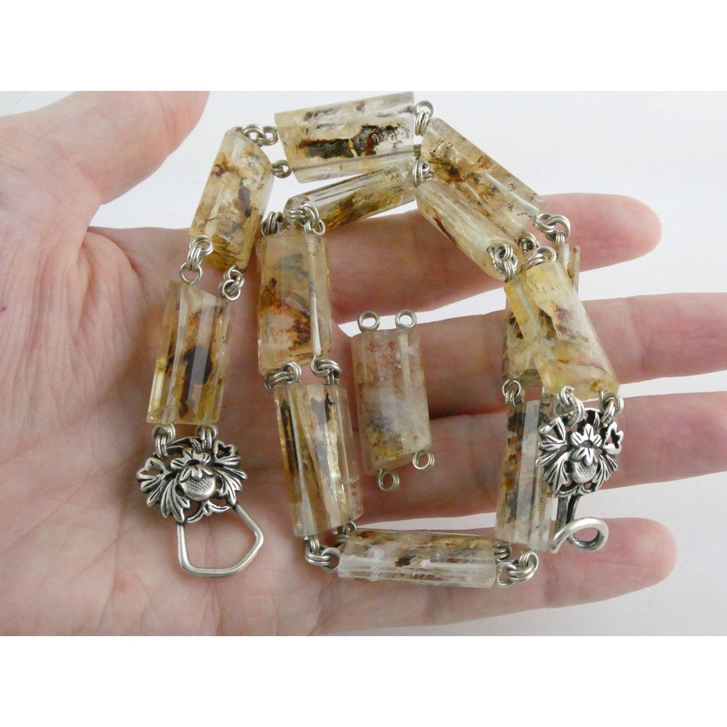 Stephen Dweck Sterling Silver Rutilated Quartz Necklace with Additional Link 925