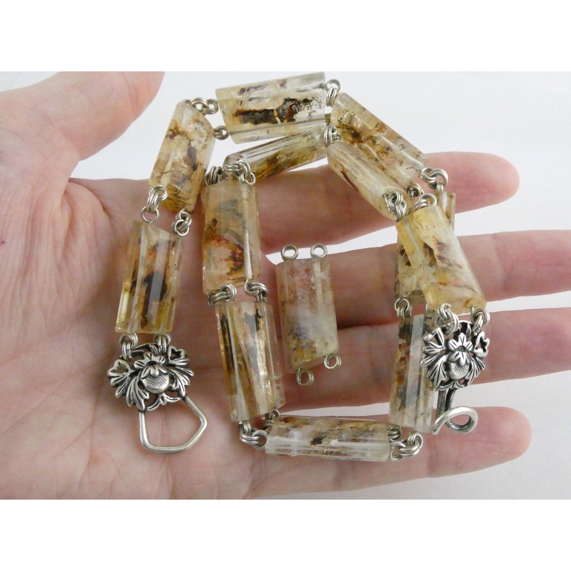 Stephen Dweck Sterling Silver Rutilated Quartz Necklace with Additional Link 925