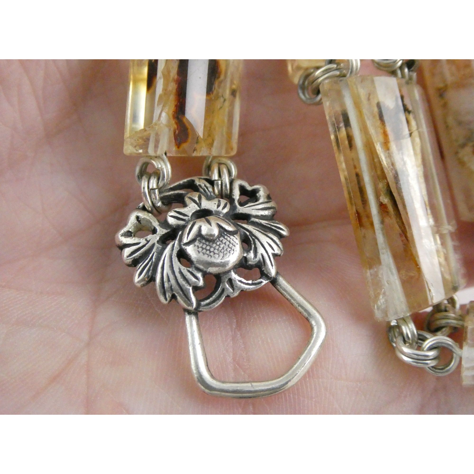 Stephen Dweck Sterling Silver Rutilated Quartz Necklace with Additional Link 925