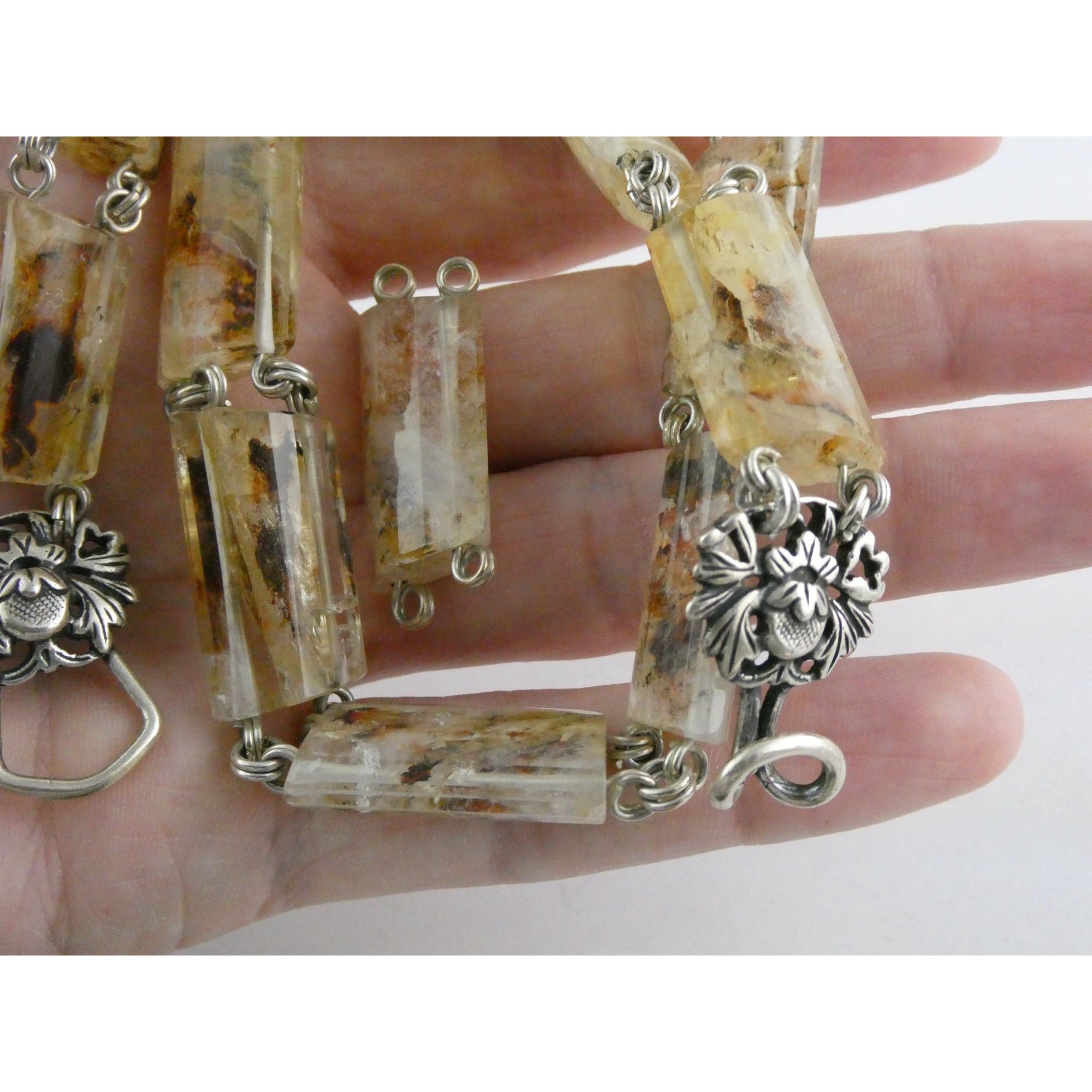 Stephen Dweck Sterling Silver Rutilated Quartz Necklace with Additional Link 925