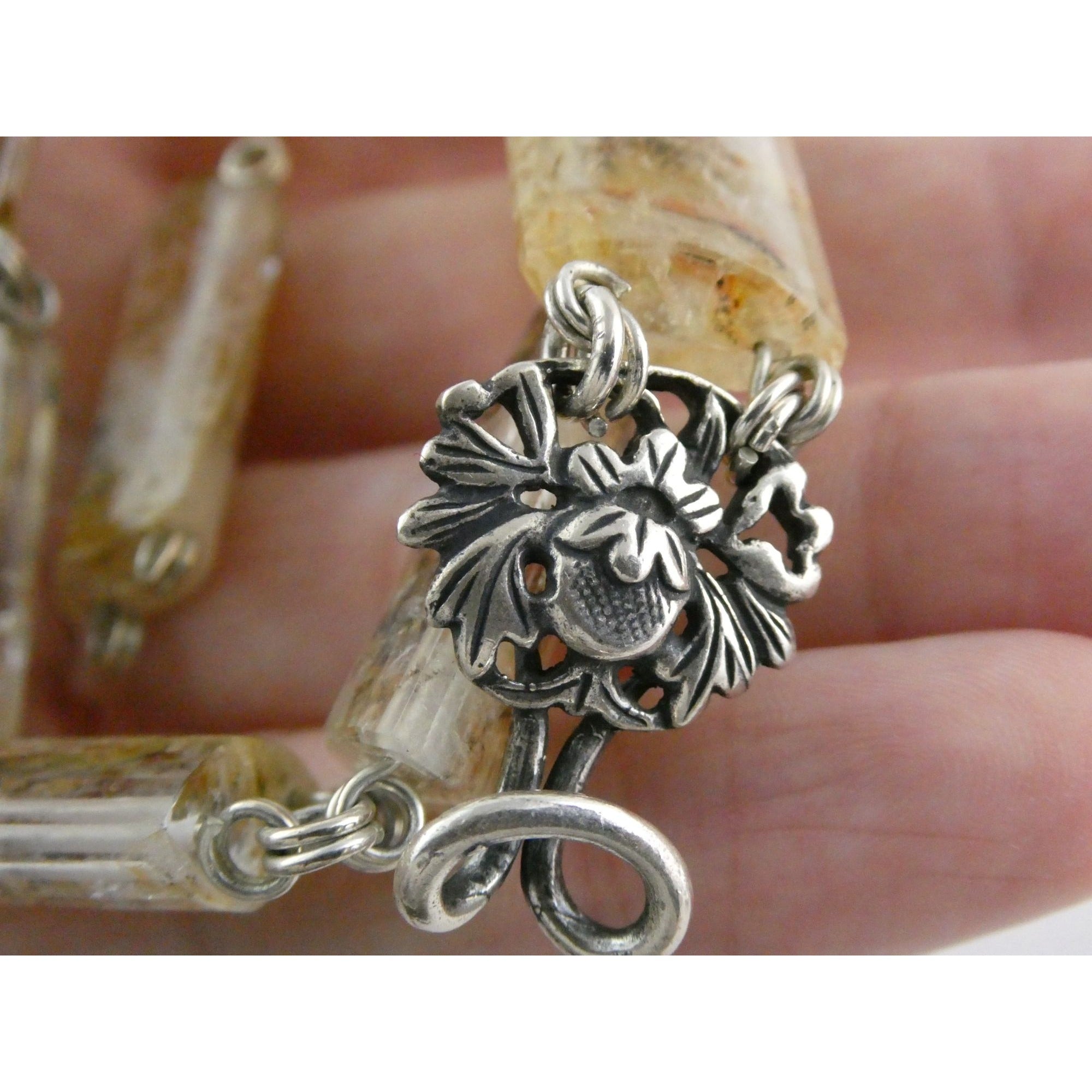 Stephen Dweck Sterling Silver Rutilated Quartz Necklace with Additional Link 925