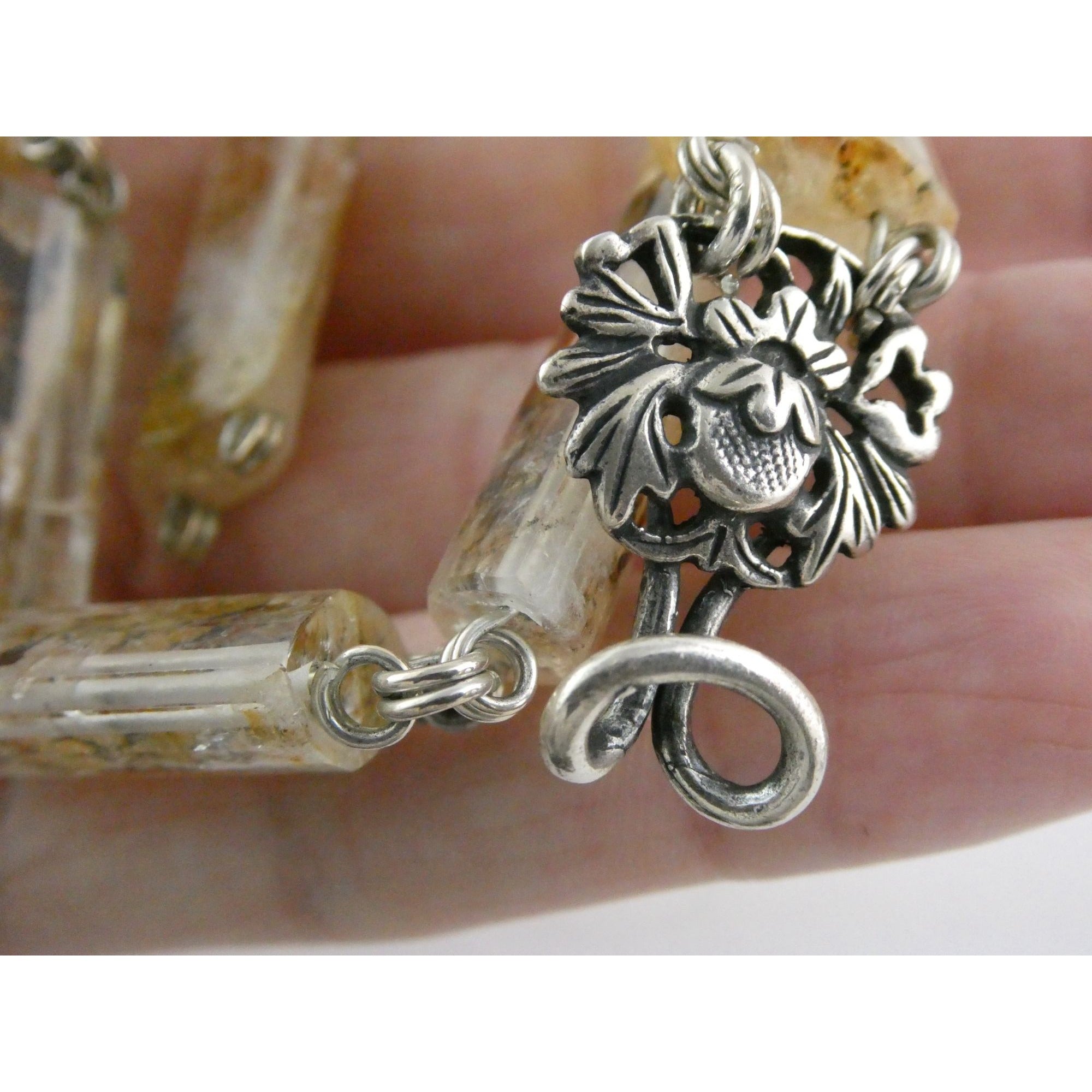 Stephen Dweck Sterling Silver Rutilated Quartz Necklace with Additional Link 925