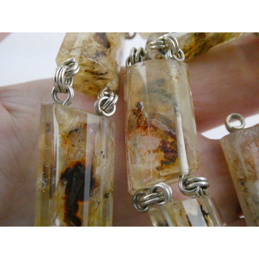 Stephen Dweck Sterling Silver Rutilated Quartz Necklace with Additional Link 925