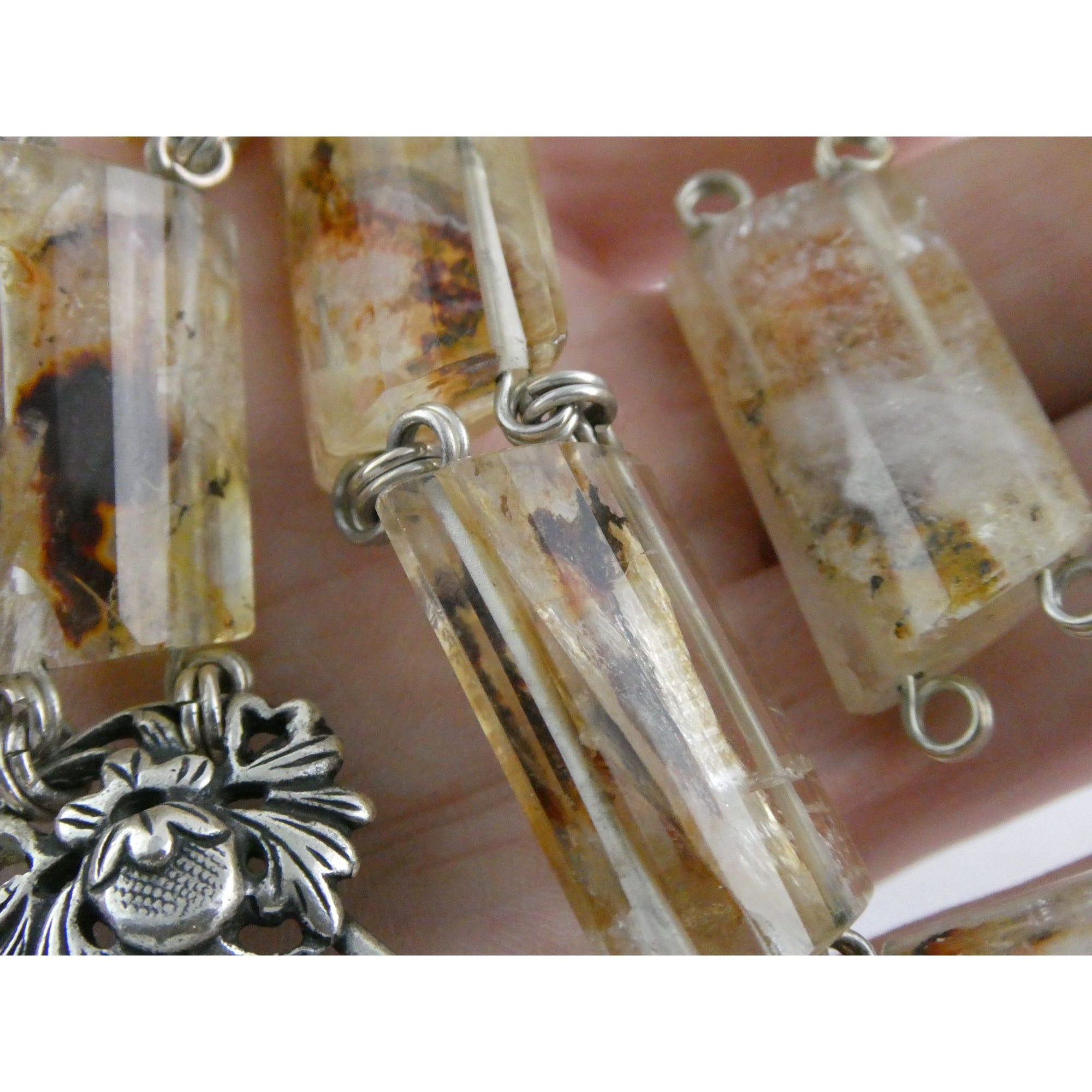 Stephen Dweck Sterling Silver Rutilated Quartz Necklace with Additional Link 925