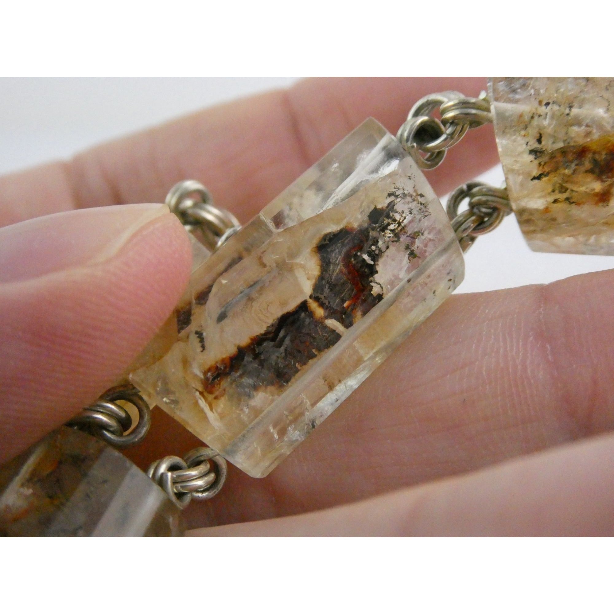 Stephen Dweck Sterling Silver Rutilated Quartz Necklace with Additional Link 925