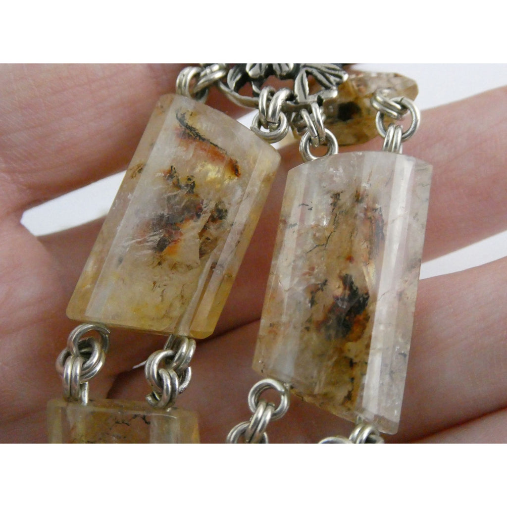 Stephen Dweck Sterling Silver Rutilated Quartz Necklace with Additional Link 925