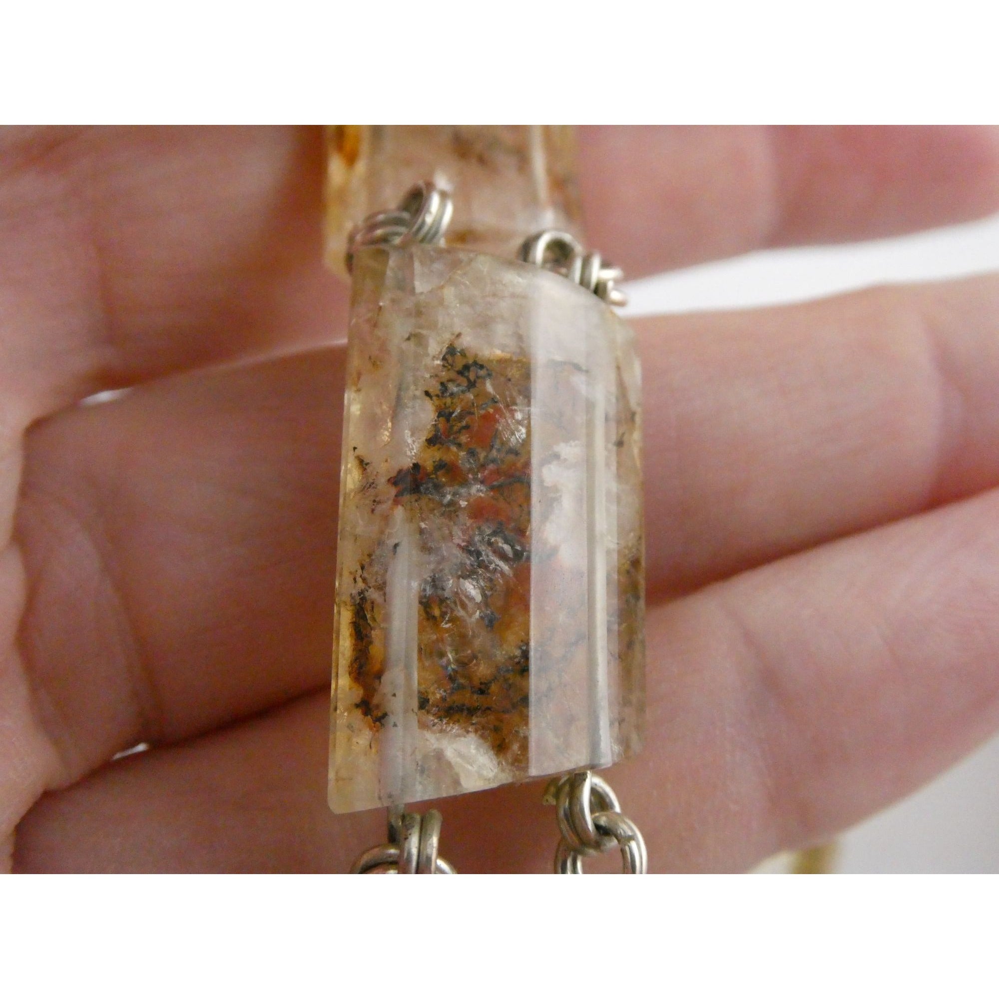Stephen Dweck Sterling Silver Rutilated Quartz Necklace with Additional Link 925