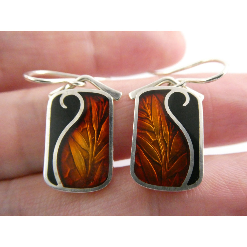Ivy Solomon Sterling Silver and Resin Copper Color Leaves Earrings 6.6g 1 1/8 In