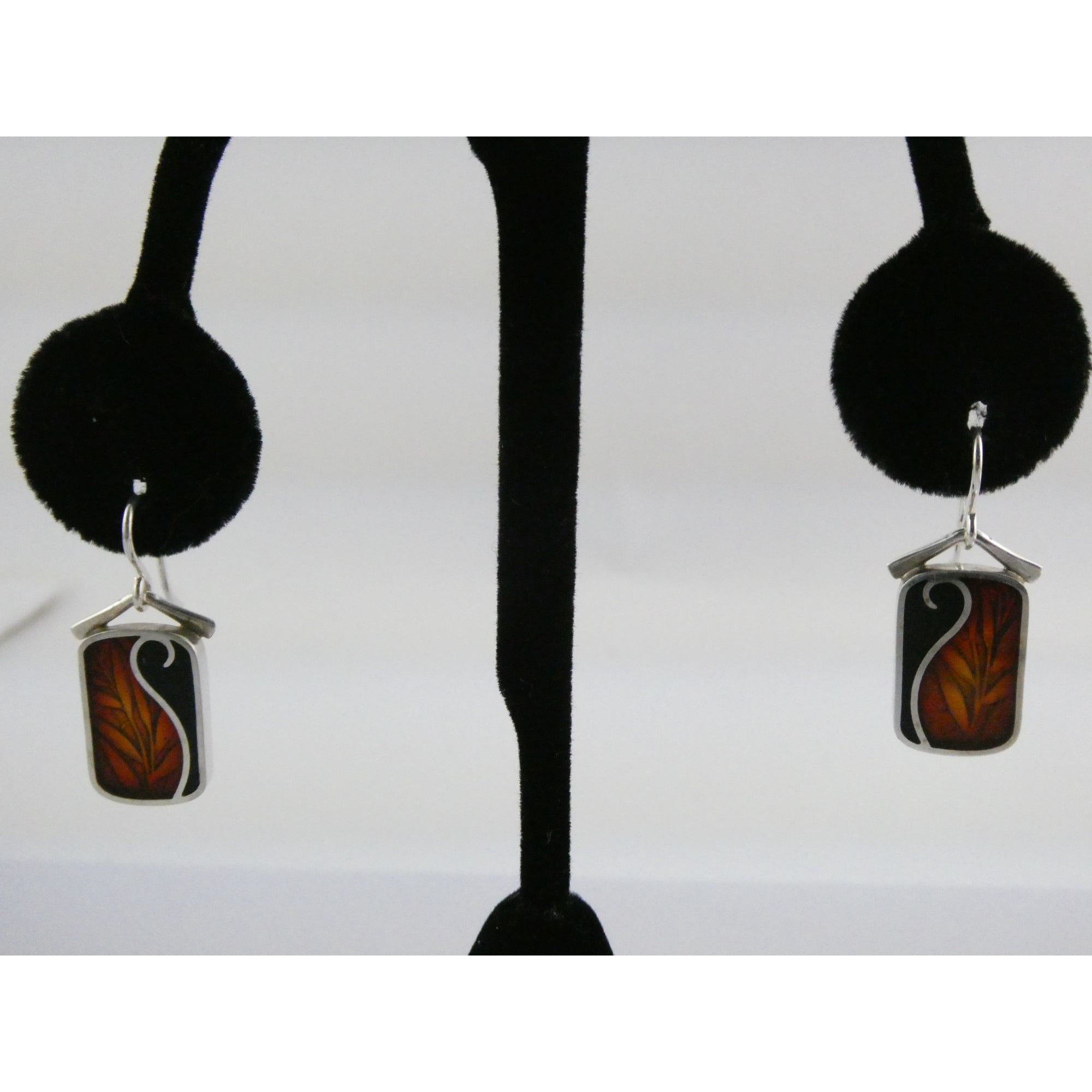 Ivy Solomon Sterling Silver and Resin Copper Color Leaves Earrings 6.6g 1 1/8 In