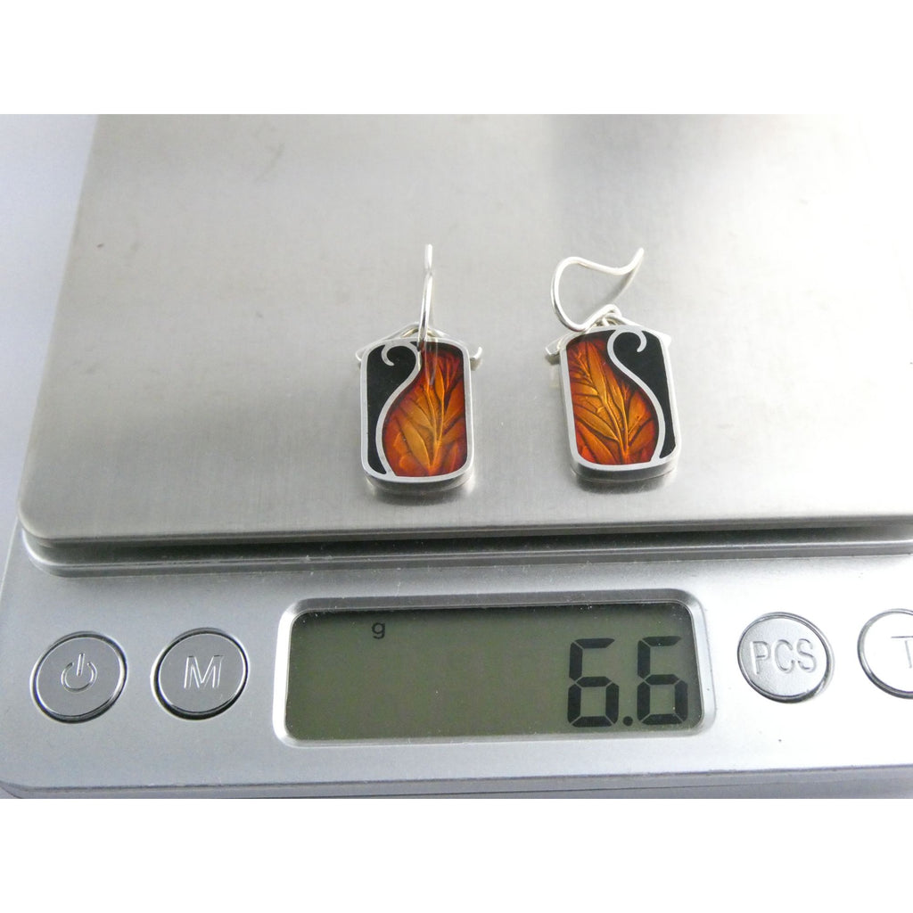 Ivy Solomon Sterling Silver and Resin Copper Color Leaves Earrings 6.6g 1 1/8 In