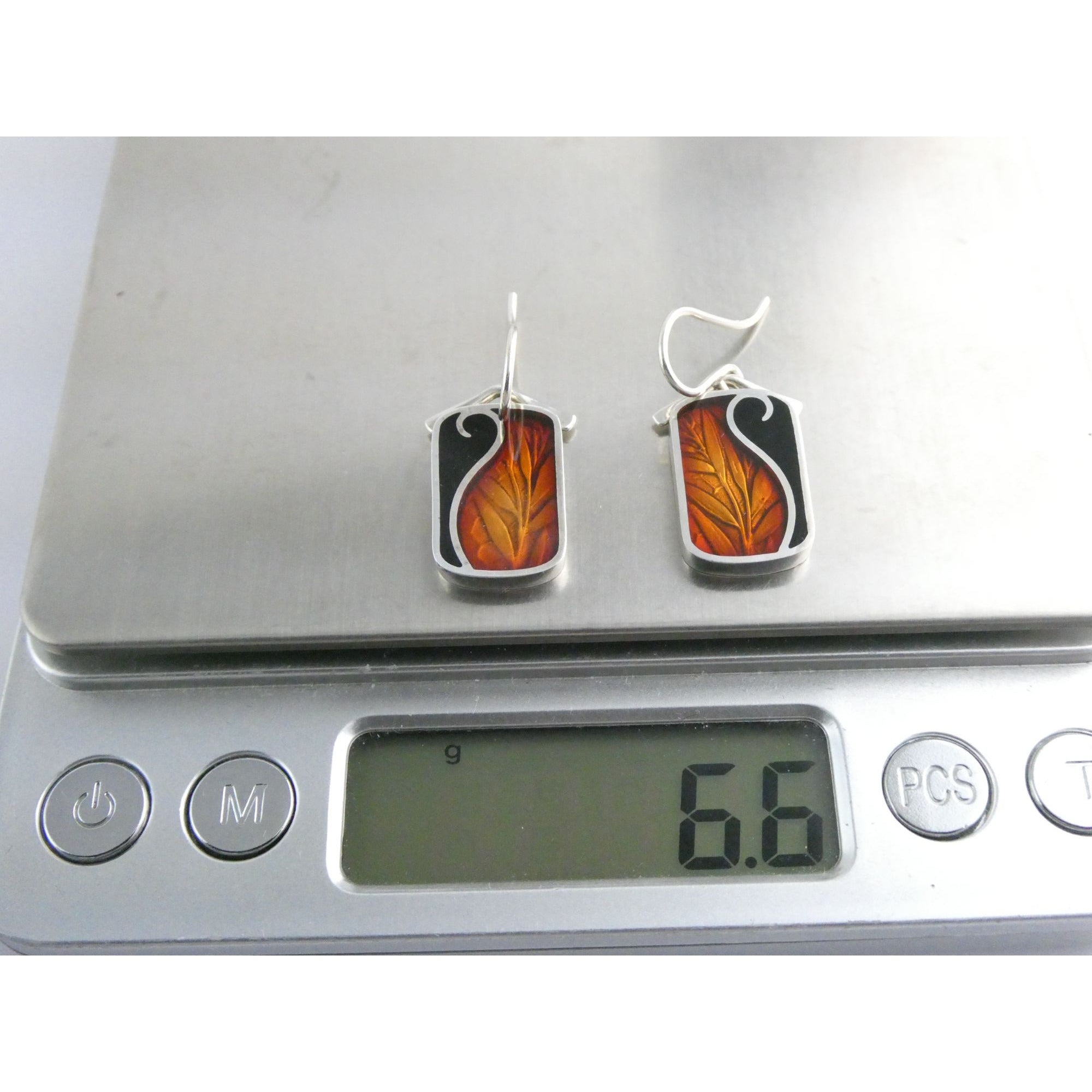 Ivy Solomon Sterling Silver and Resin Copper Color Leaves Earrings 6.6g 1 1/8 In
