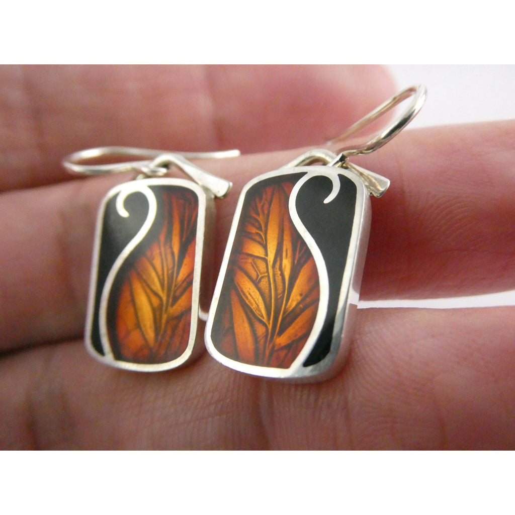 Ivy Solomon Sterling Silver and Resin Copper Color Leaves Earrings 6.6g 1 1/8 In