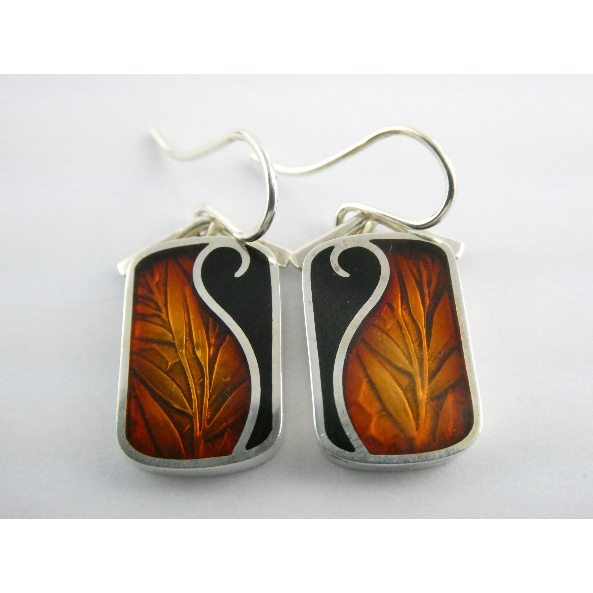 Ivy Solomon Sterling Silver and Resin Copper Color Leaves Earrings 6.6g 1 1/8 In