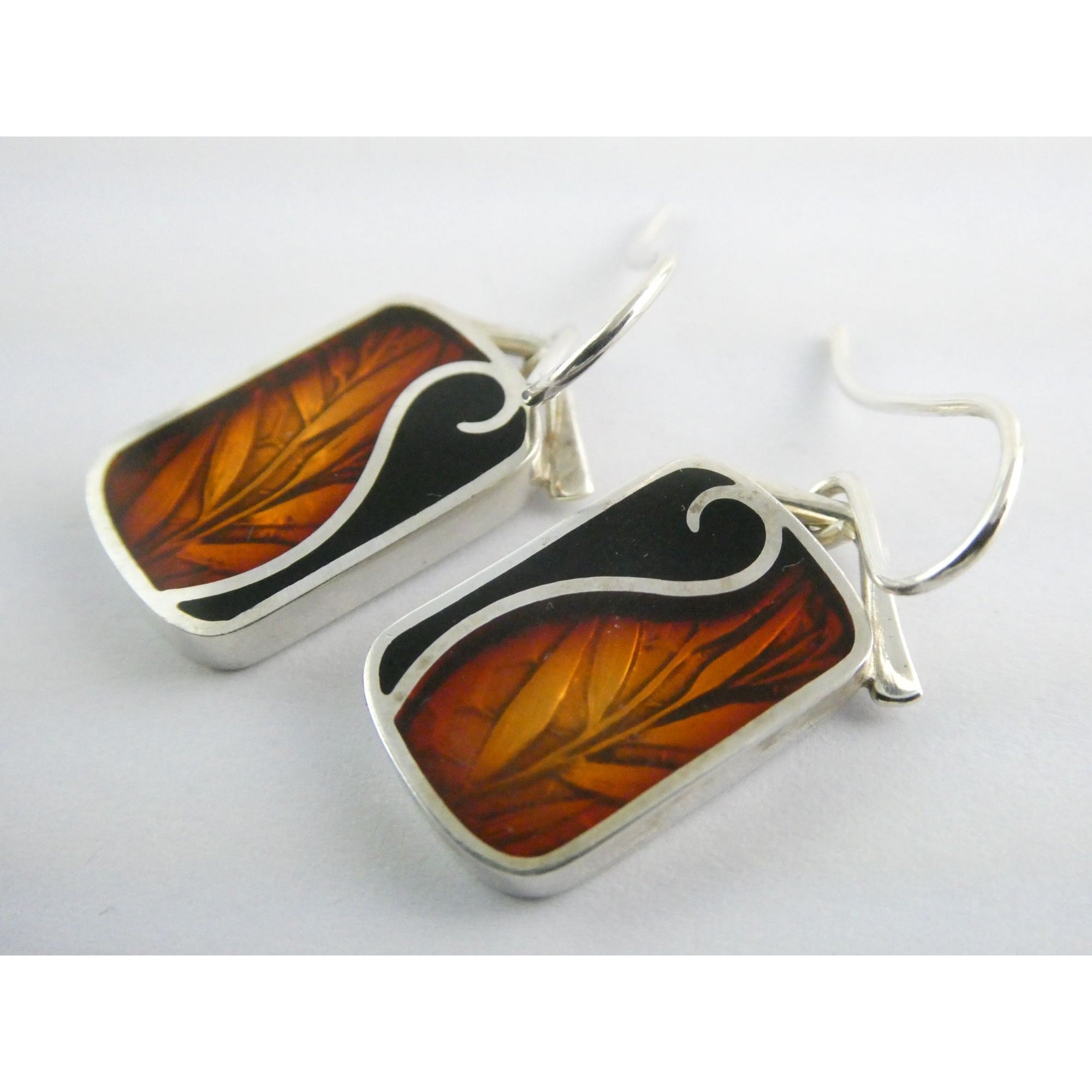 Ivy Solomon Sterling Silver and Resin Copper Color Leaves Earrings 6.6g 1 1/8 In
