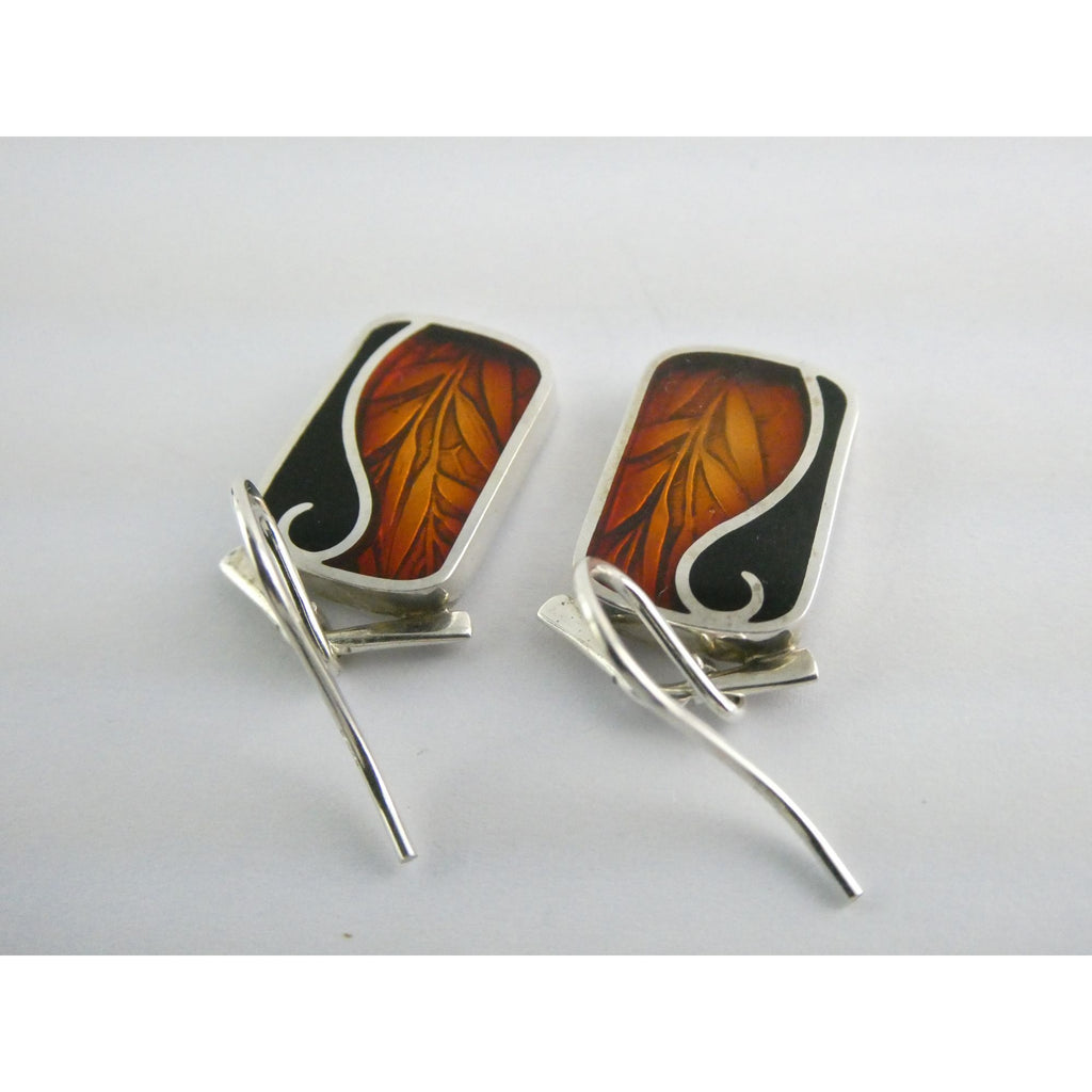 Ivy Solomon Sterling Silver and Resin Copper Color Leaves Earrings 6.6g 1 1/8 In