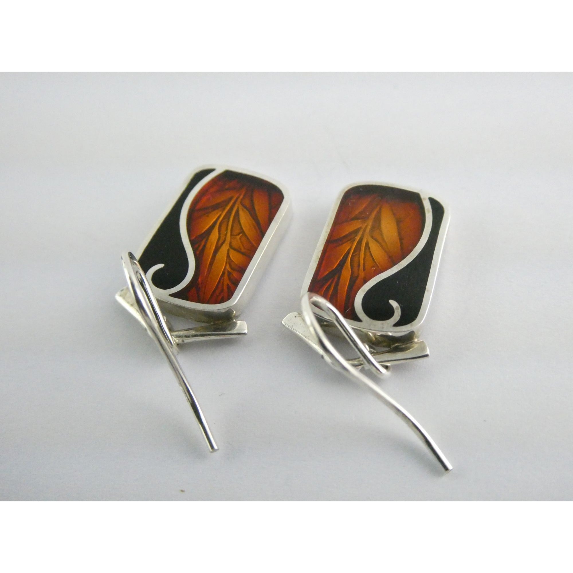Ivy Solomon Sterling Silver and Resin Copper Color Leaves Earrings 6.6g 1 1/8 In