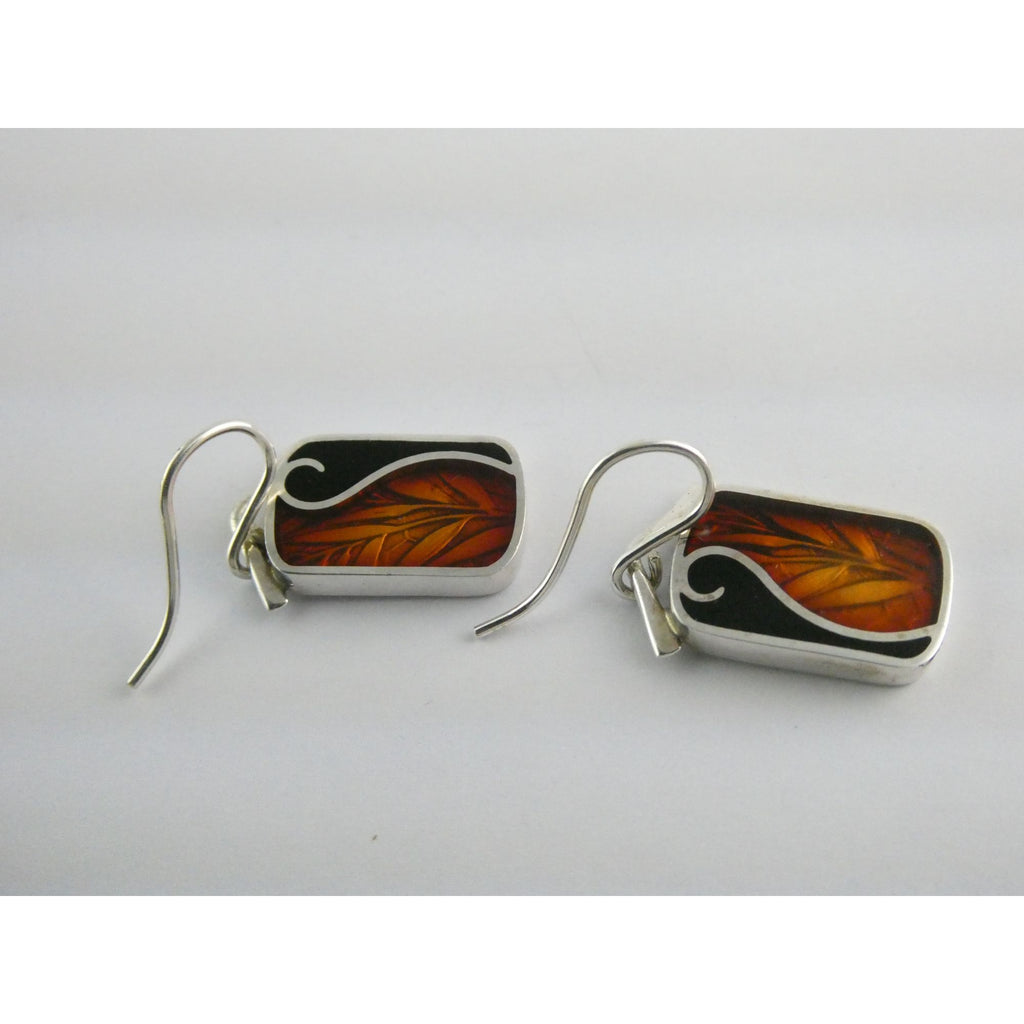 Ivy Solomon Sterling Silver and Resin Copper Color Leaves Earrings 6.6g 1 1/8 In