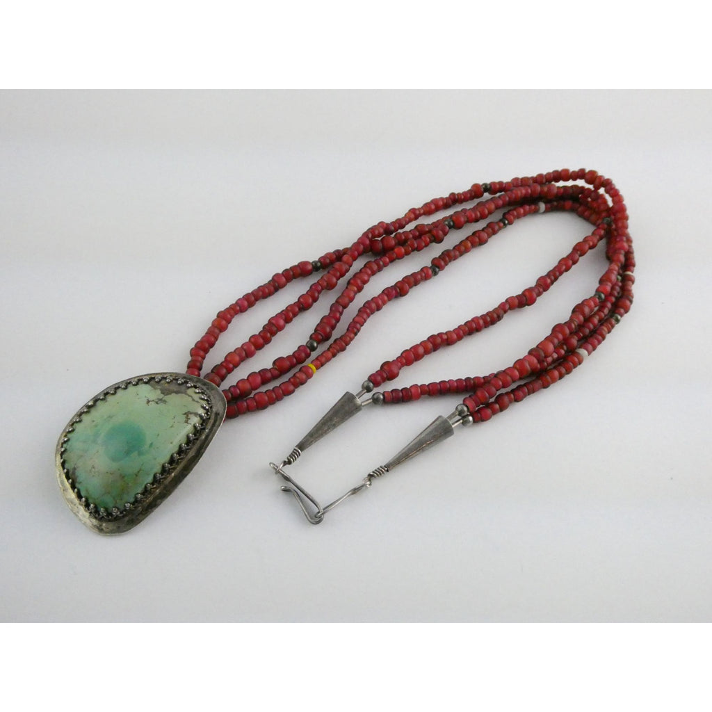 Sterling Silver Turquoise and Red Glass Beaded Multi Strand Necklace 43.1g 23 In
