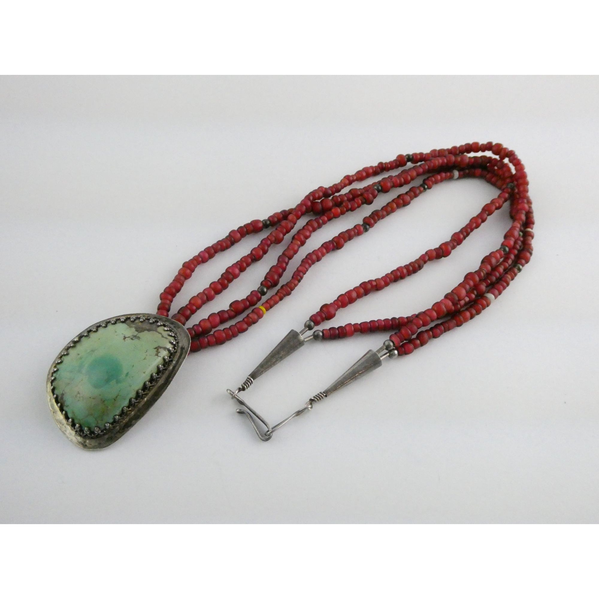 Sterling Silver Turquoise and Red Glass Beaded Multi Strand Necklace 43.1g 23 In