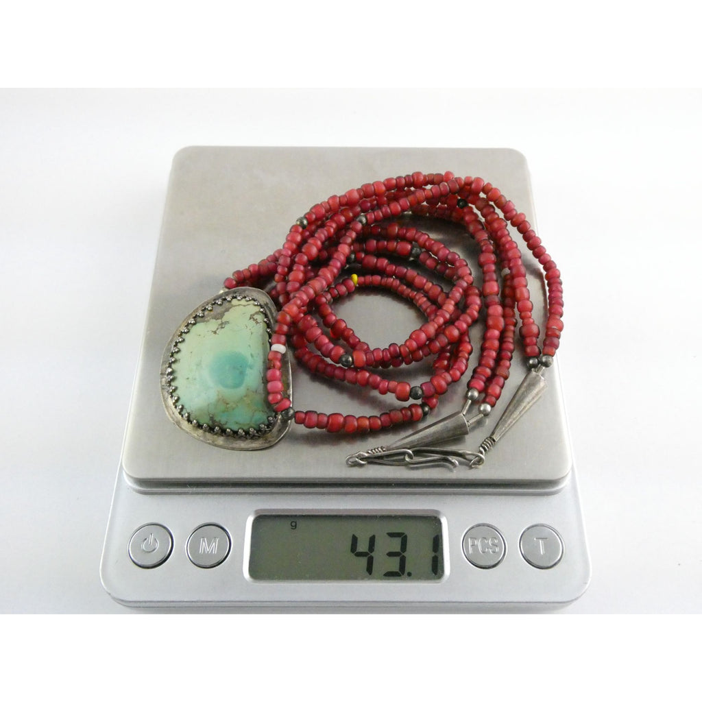 Sterling Silver Turquoise and Red Glass Beaded Multi Strand Necklace 43.1g 23 In