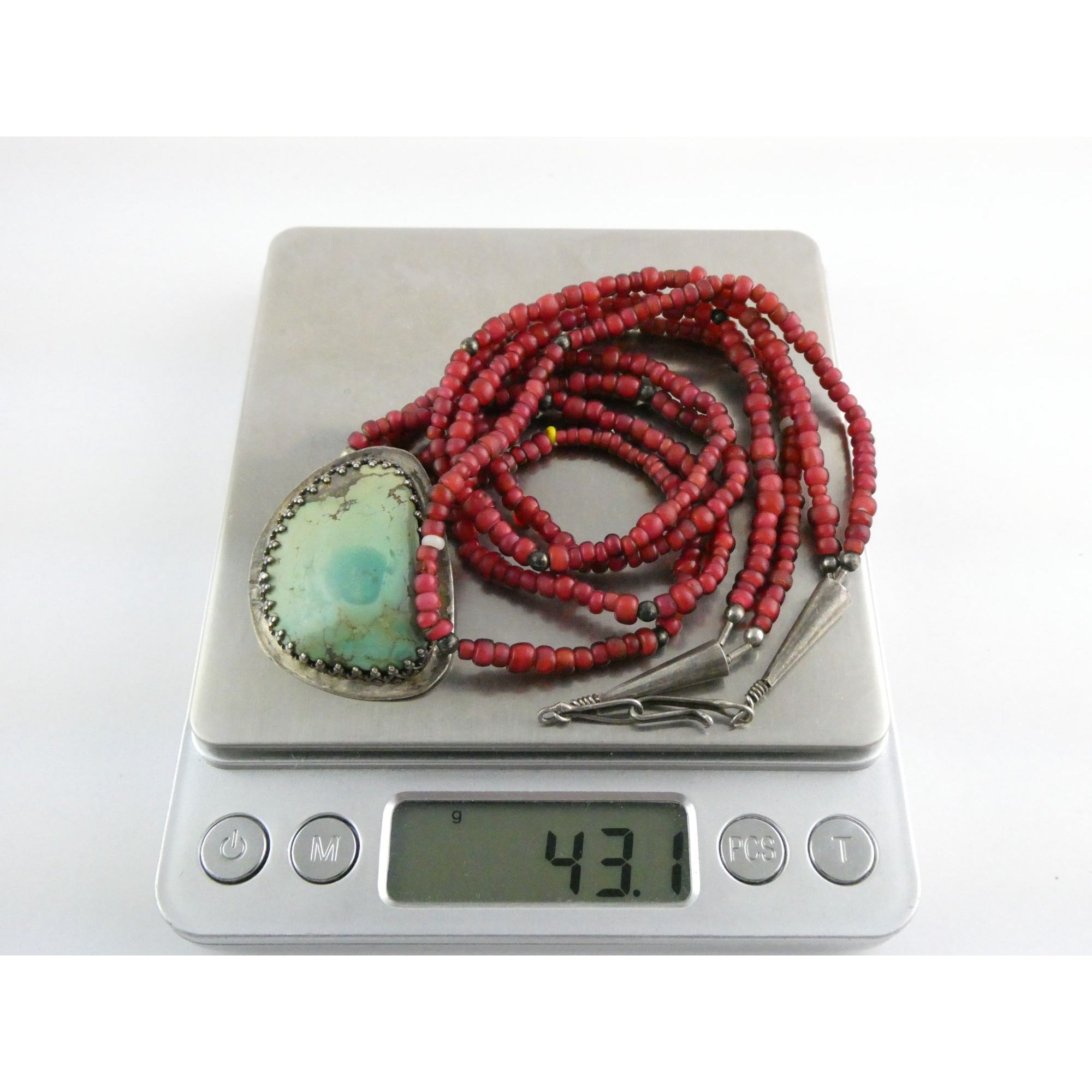 Sterling Silver Turquoise and Red Glass Beaded Multi Strand Necklace 43.1g 23 In
