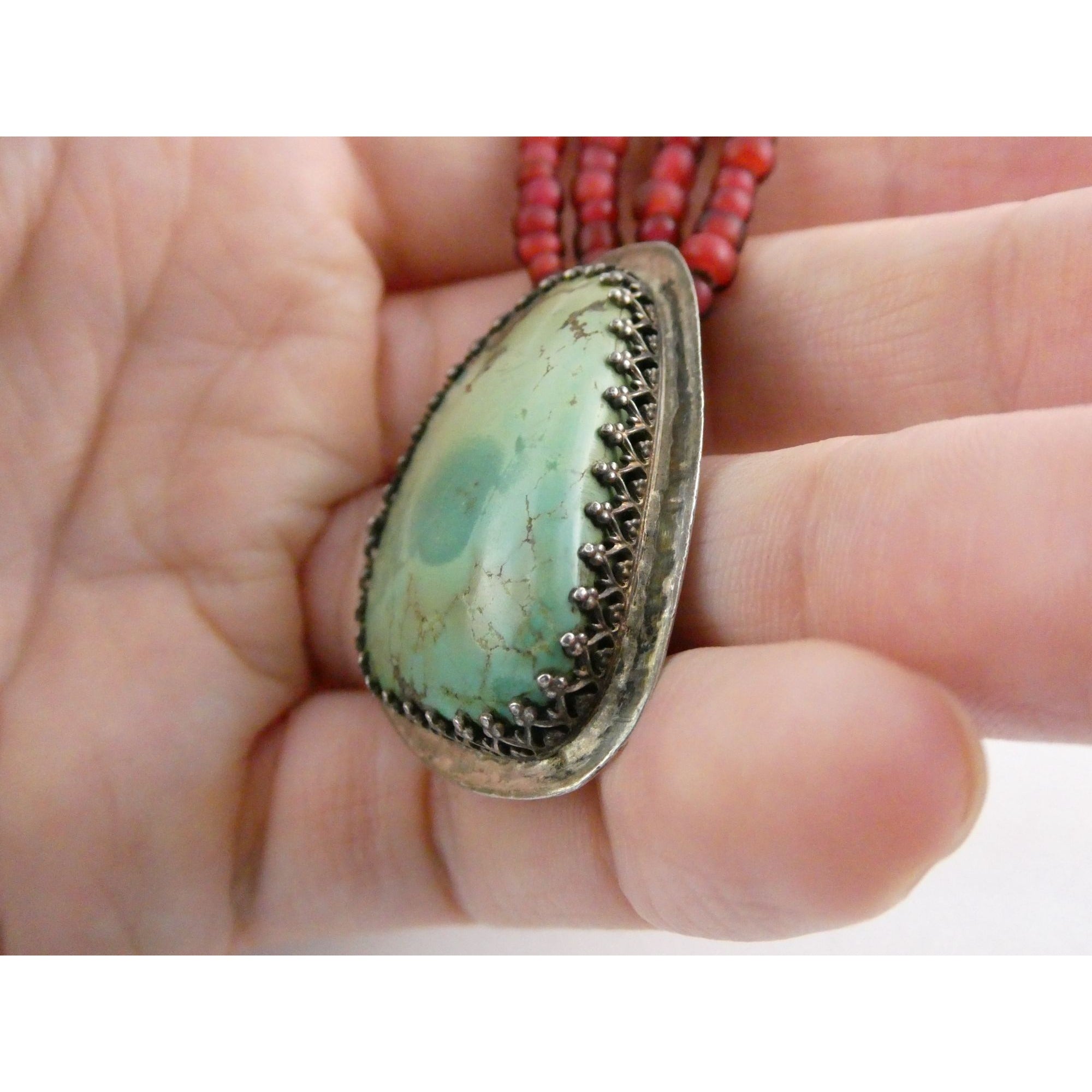 Sterling Silver Turquoise and Red Glass Beaded Multi Strand Necklace 43.1g 23 In