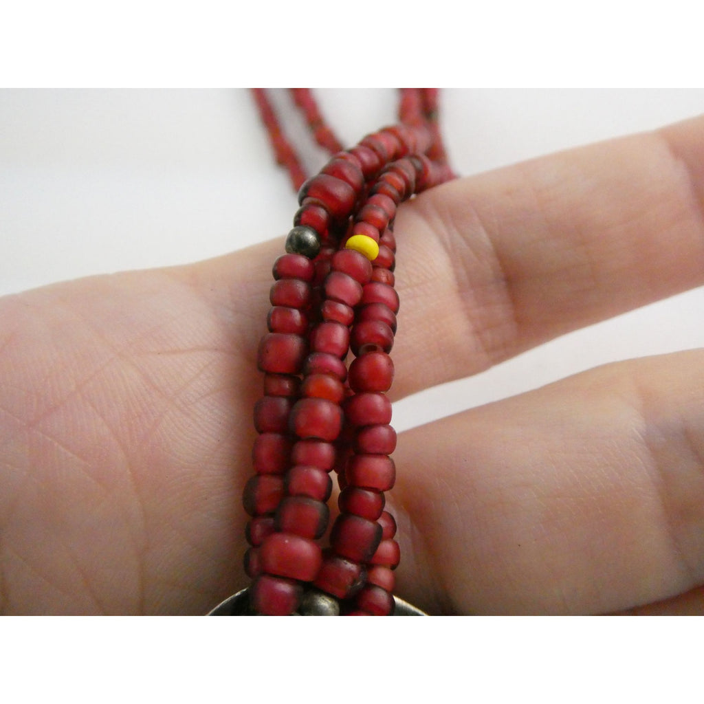 Sterling Silver Turquoise and Red Glass Beaded Multi Strand Necklace 43.1g 23 In