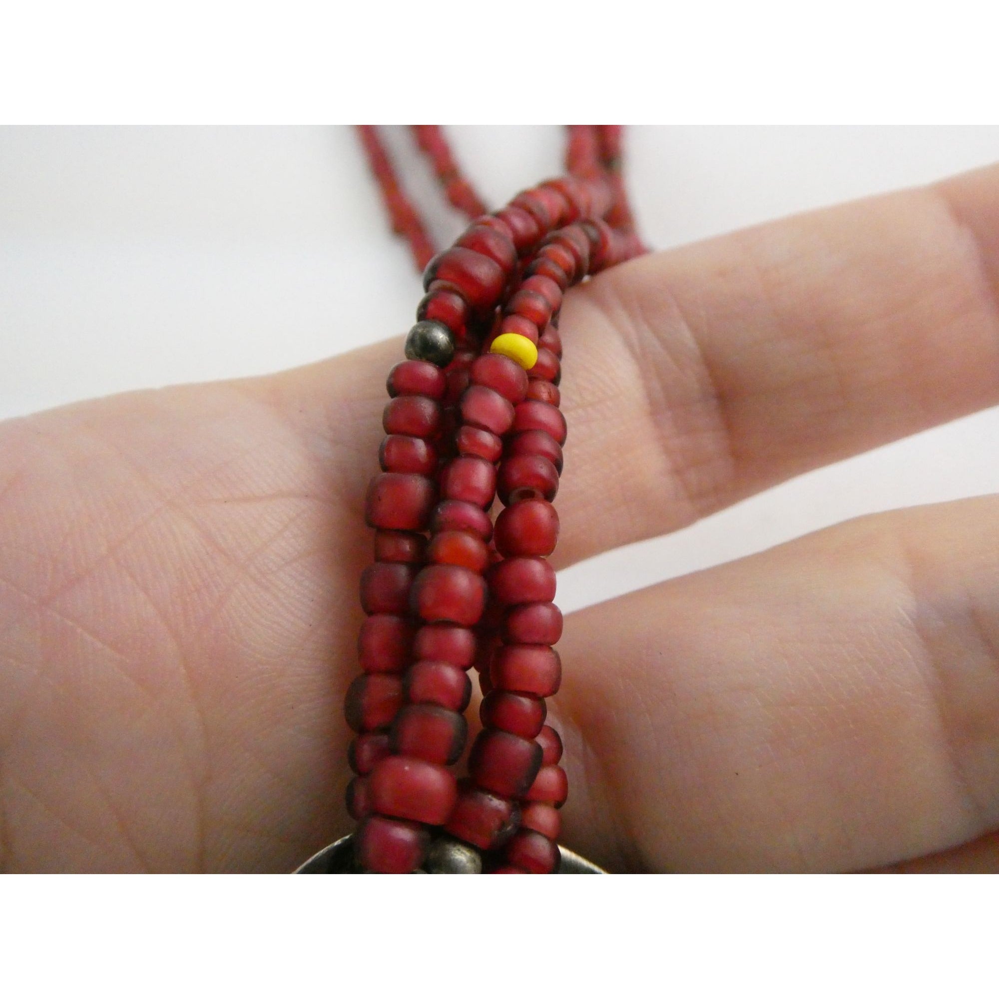 Sterling Silver Turquoise and Red Glass Beaded Multi Strand Necklace 43.1g 23 In