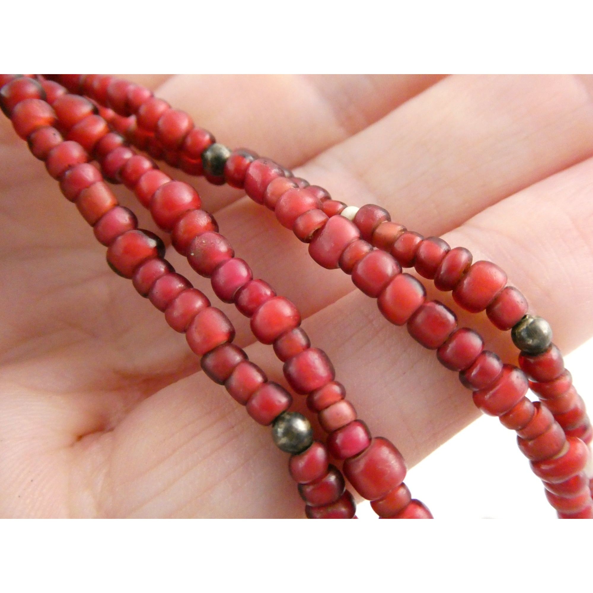 Sterling Silver Turquoise and Red Glass Beaded Multi Strand Necklace 43.1g 23 In