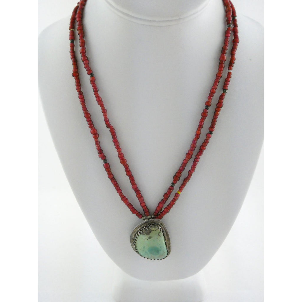 Sterling Silver Turquoise and Red Glass Beaded Multi Strand Necklace 43.1g 23 In