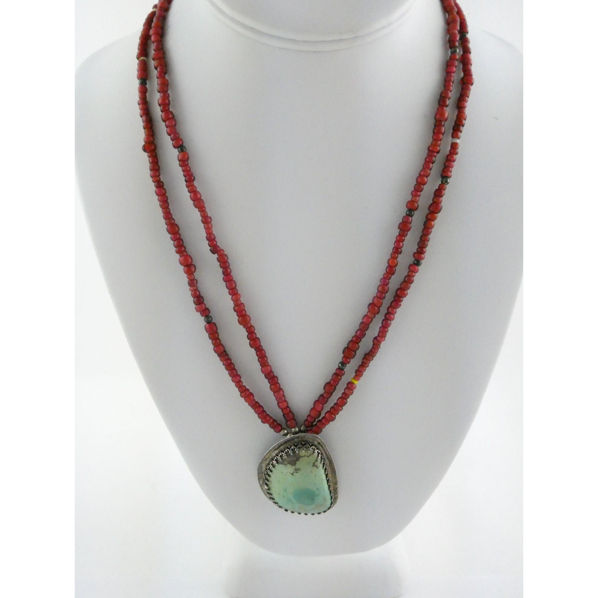 Sterling Silver Turquoise and Red Glass Beaded Multi Strand Necklace 43.1g 23 In