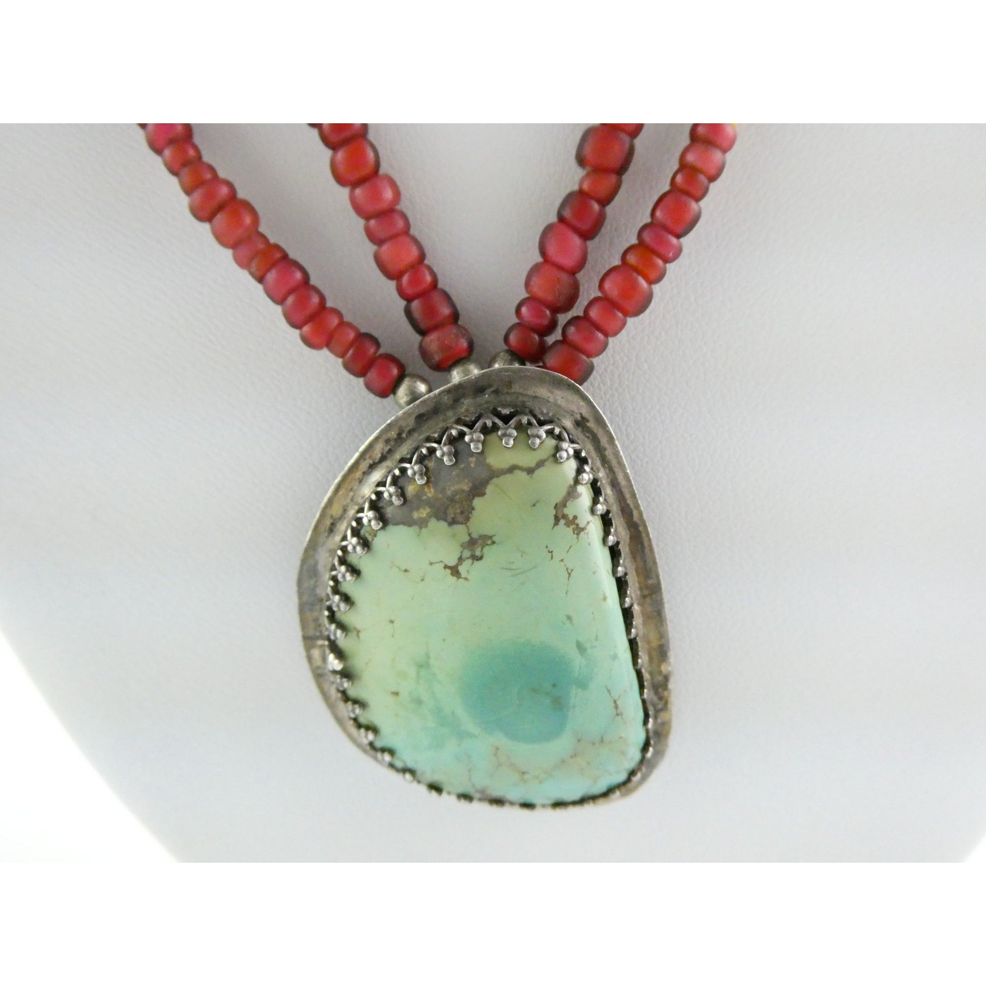 Sterling Silver Turquoise and Red Glass Beaded Multi Strand Necklace 43.1g 23 In