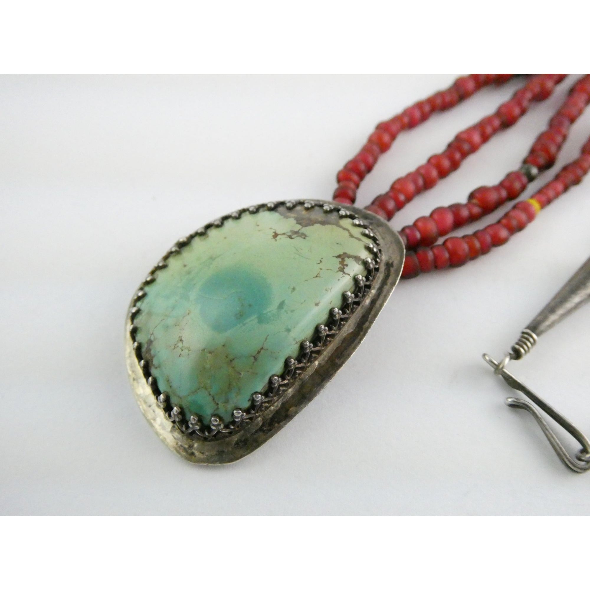 Sterling Silver Turquoise and Red Glass Beaded Multi Strand Necklace 43.1g 23 In