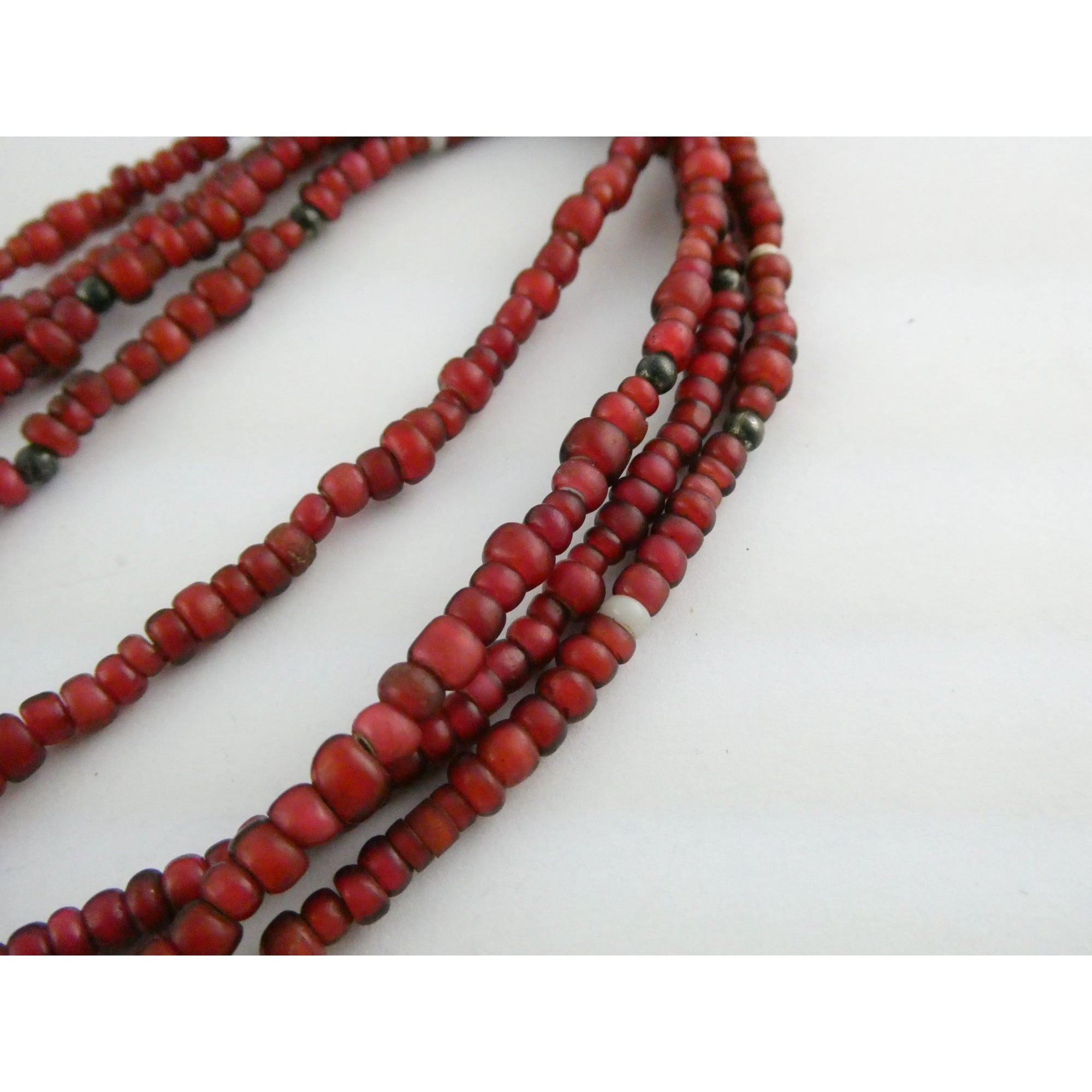 Sterling Silver Turquoise and Red Glass Beaded Multi Strand Necklace 43.1g 23 In