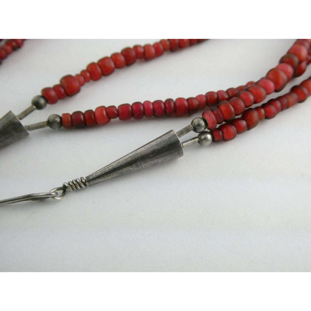 Sterling Silver Turquoise and Red Glass Beaded Multi Strand Necklace 43.1g 23 In