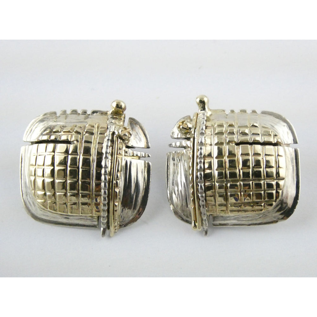 Vintage KAI Originals Sterling Silver and 14k Gold Modernist Clip on Earrings